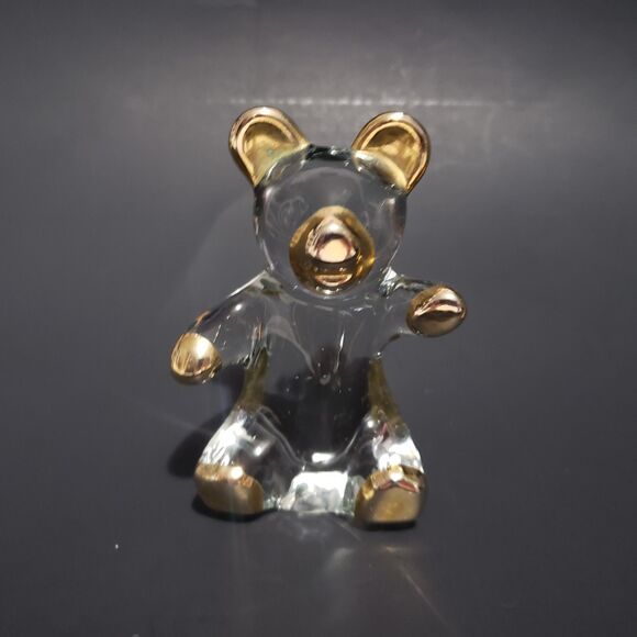 Bear Clear Glass Figurine Gold Ears / Hands 3.75" ×2" - Picture 1 of 4